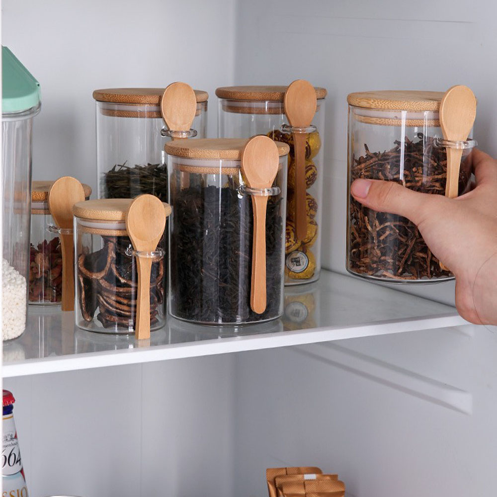 Canister Coffee Sugar Tea - Luftdichte Lebensmittel-Aufbewahrungsbehälter aus Kunststoff mit Holzlöffel