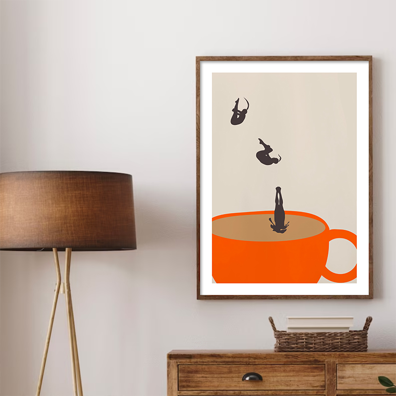 Coffee Tea Poster - Lustiges Mädchen, Kaffee, Teetasse, Meditation, Wandkunst,
