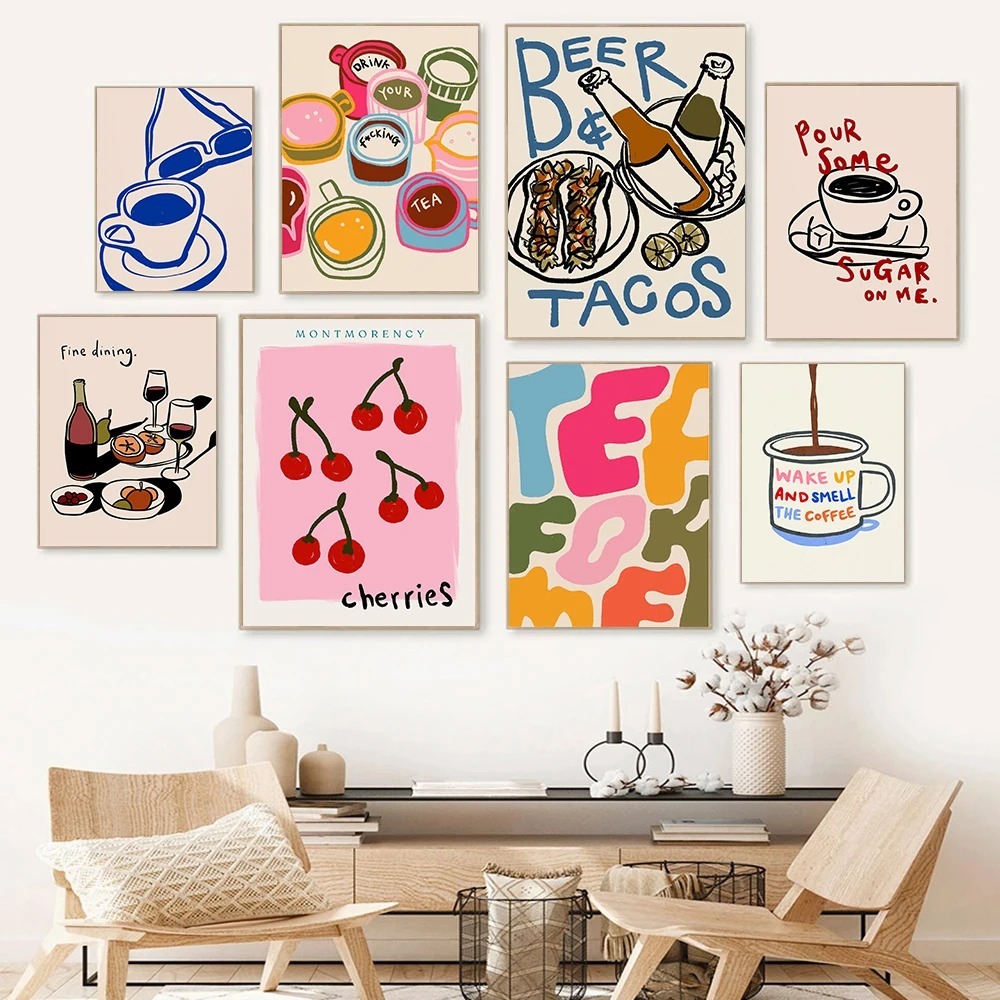 Coffee Tea Poster - Coffee Shop Nachmittagstee Croissant Bunte Kaffeetasse