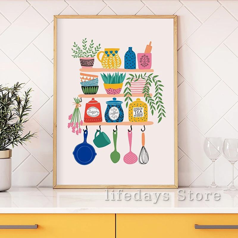Coffee And Tea Lyrics - Leinwandgemälde, bunte Küchenregale, Poster, Obst, Kirsche,