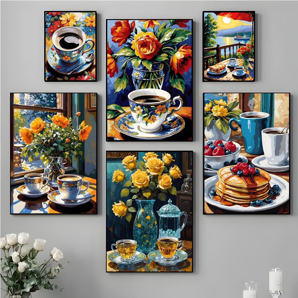 Coffee Tea Poster - Art Afternoon Tea Kaffeetassen-Poster, hochauflösende Poster-Aufkleber,