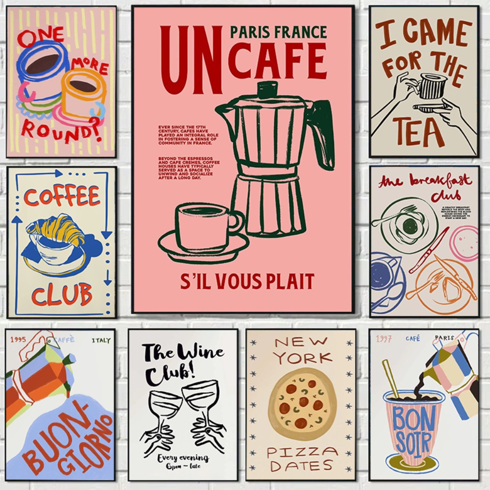 Coffee Tea Poster - Coffee Shop Nachmittagstee Croissant Bunte Kaffeetasse