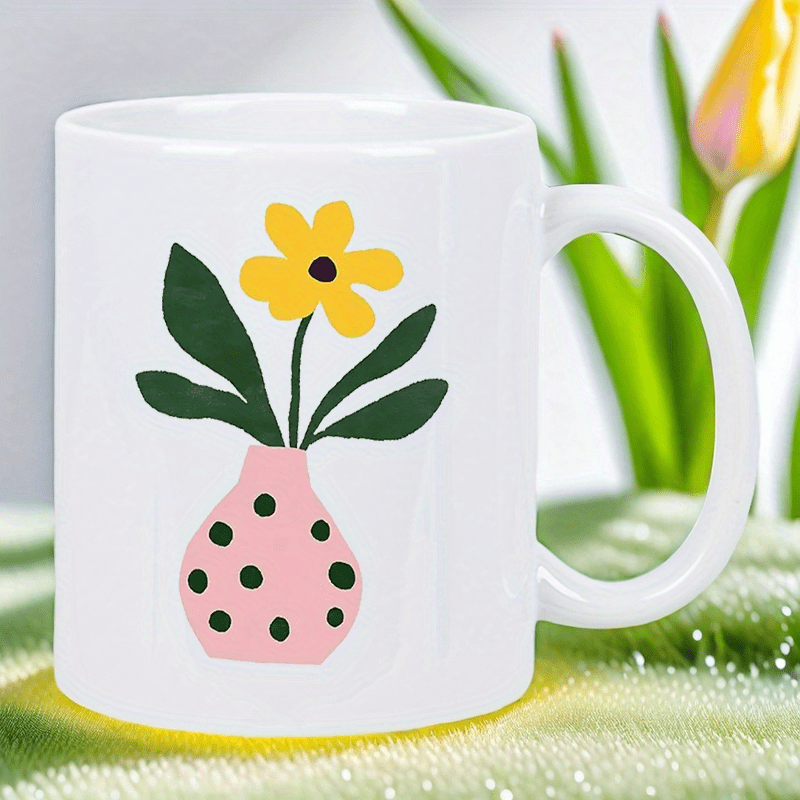 Morning Tea Coffee - Keramikbecher mit niedlicher rosa Vase und